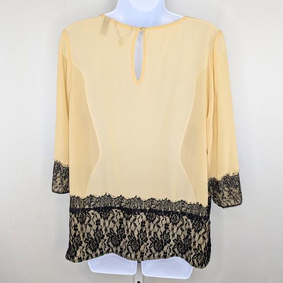 BKE Blouse Women Medium Beige Sheer Lace Romantic Floral Soft Girl Y2K - Picture 10 of 10